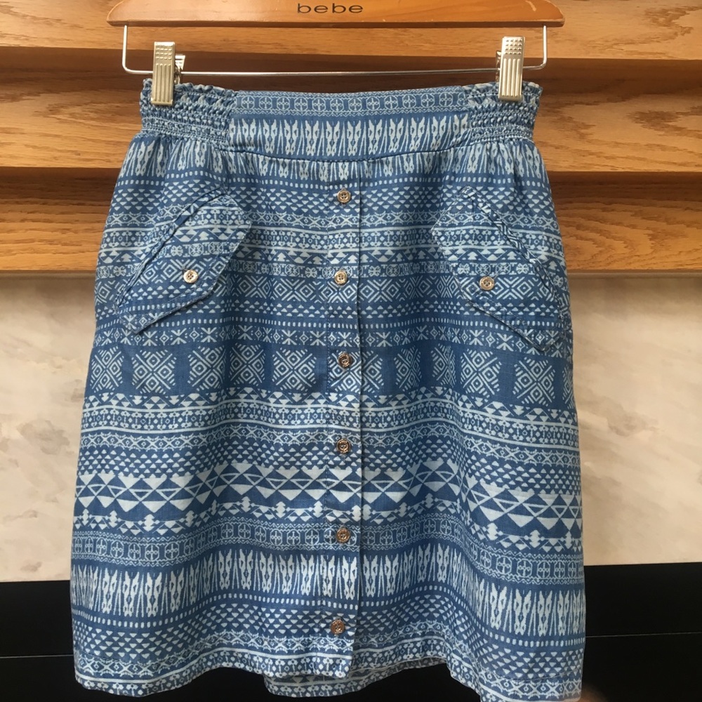 Bebe Denim Tribal Skirt