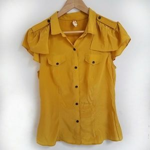 Anthropologie Yellow Short Sleeve Silk Blouse (10)