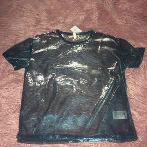 Urban Outfitters Blue Holographic Metallic Tee