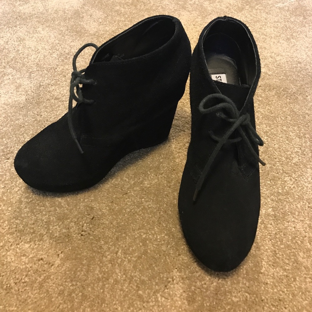 Black suede wedge ankle booties