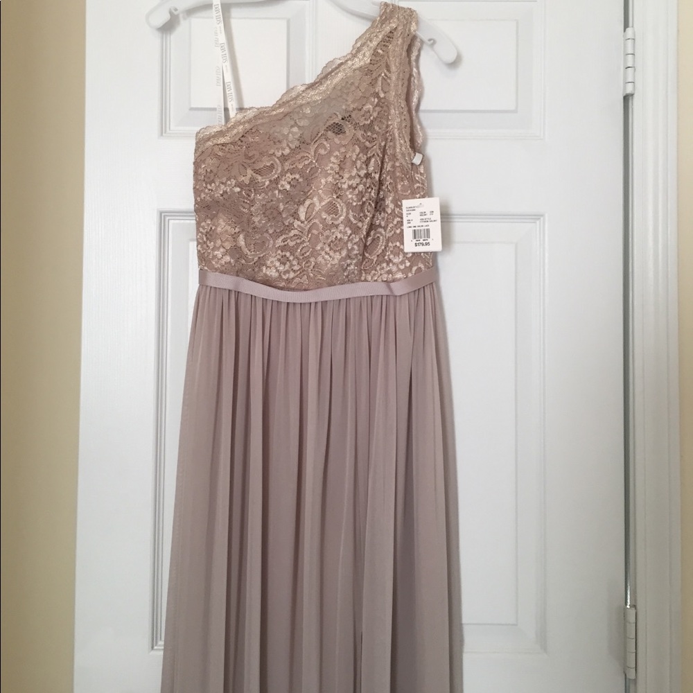 David's Bridal Metallic Gold Lace Long Dress