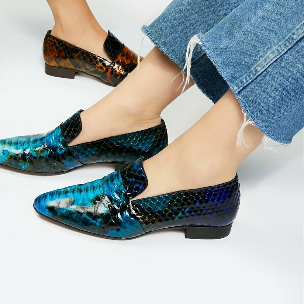 Free People Sz38 Tux Menswear Blue Reptile Slip On