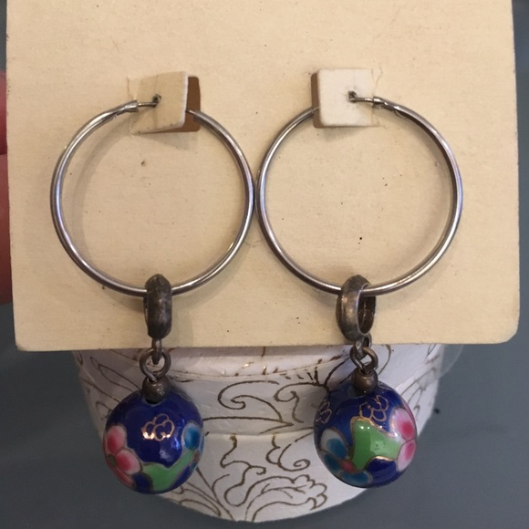 Vintage cloisonné bead hoop earrings - Picture 1 of 1