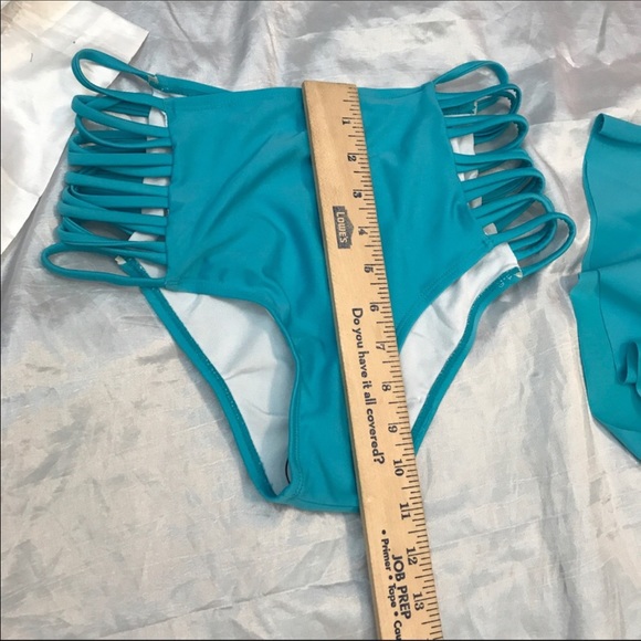 NEW Teal Ruffle Top Off Shoulder Hi Waisted Bikini - Picture 5 of 8