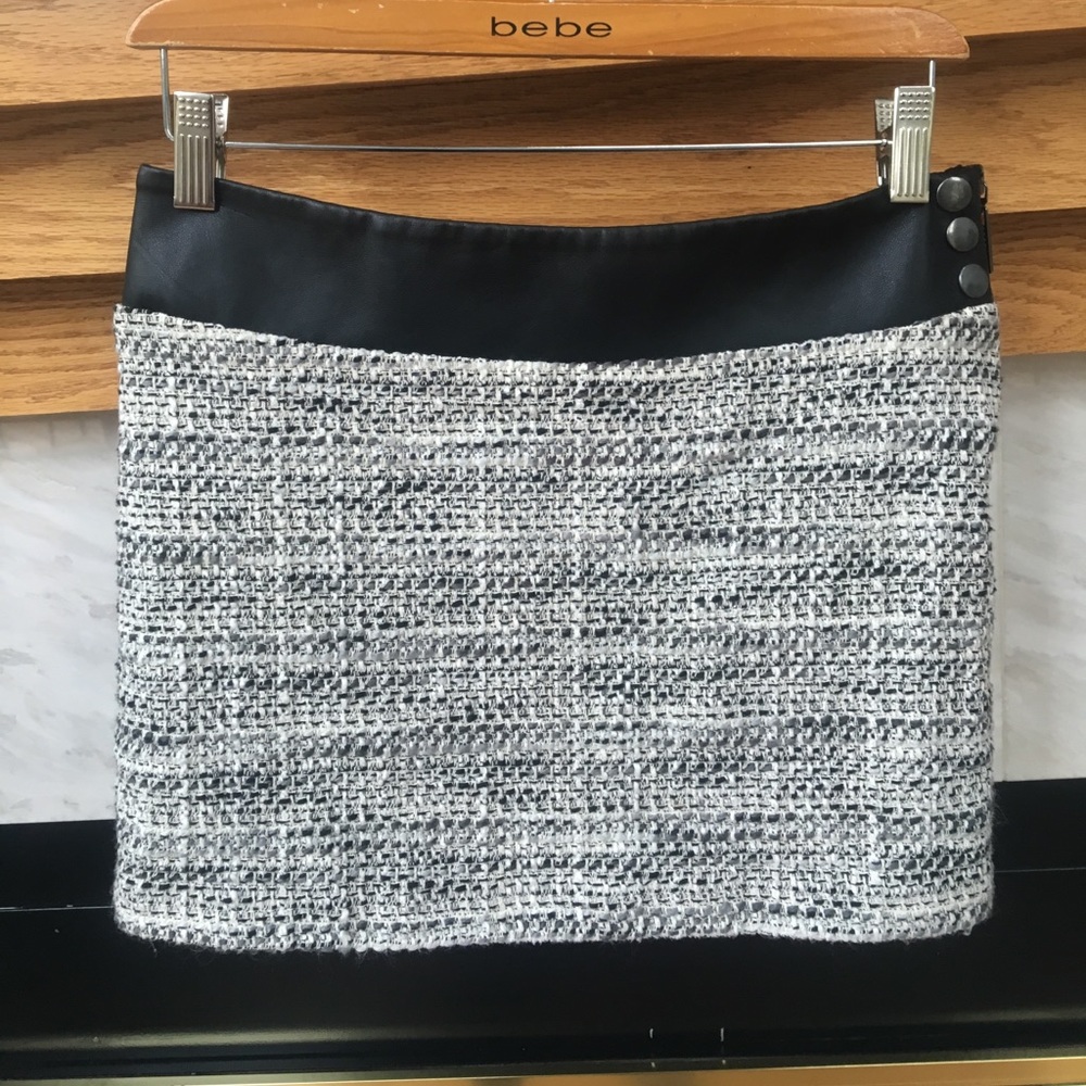 Bebe Boucle and Faux Leather Skirt