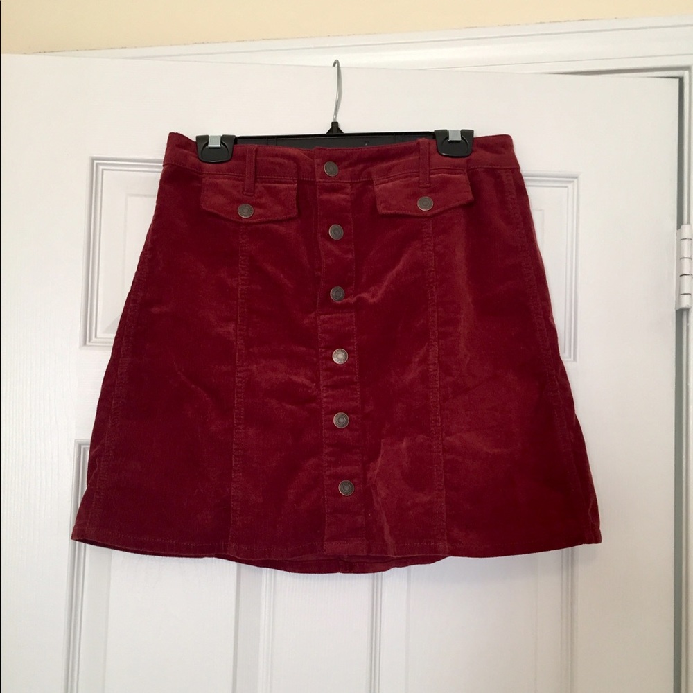 Burgundy Button Front Mini Skirt