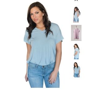 Light Blue V Neck Basic Top