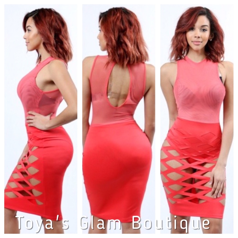 💄RED MESH TOP BODYCON DRESS💄