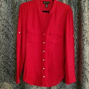 INC Linen Blouse with Rhinestone Buttons.