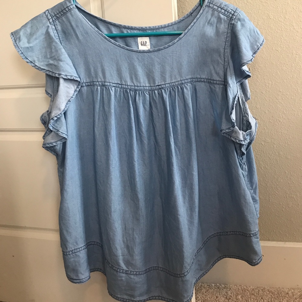 Gap denim flutter sleeve blouse
