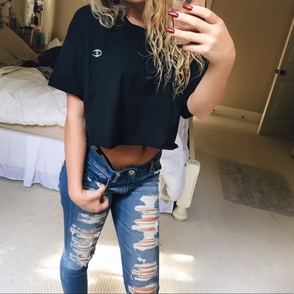 Champion Tops - black vintage champion crop tee