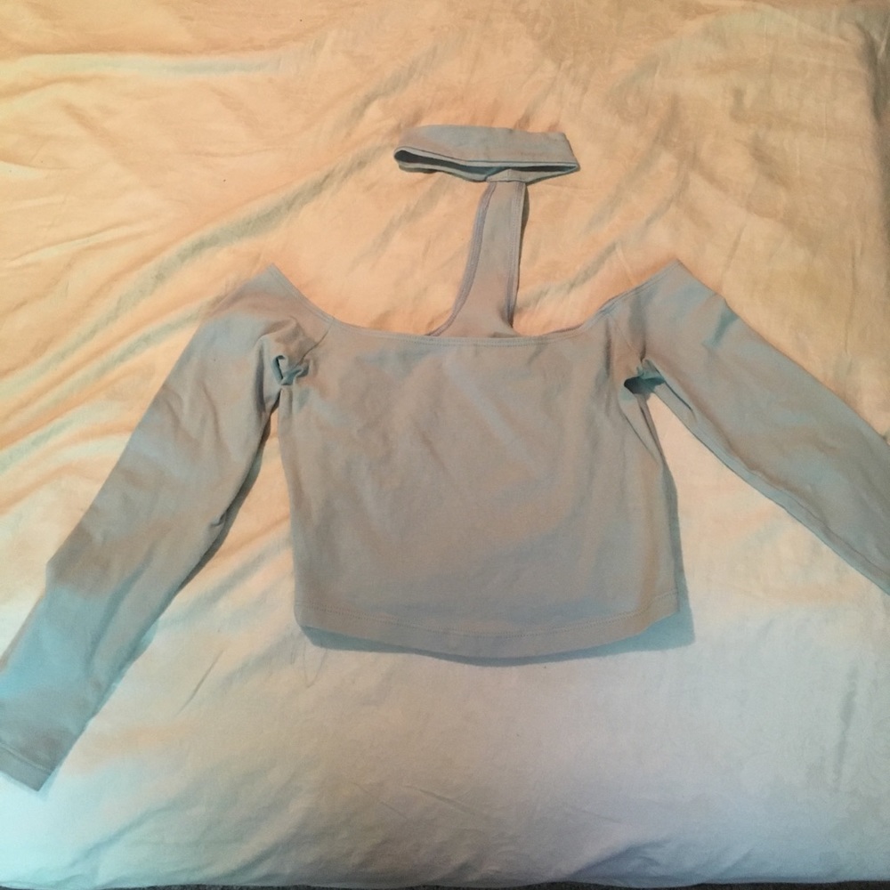 American Apparel blue long sleeve choker crop top