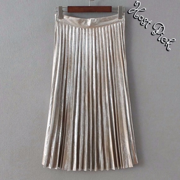 Dresses & Skirts - Last 1! Gold Pleated Midi Skater Skirt