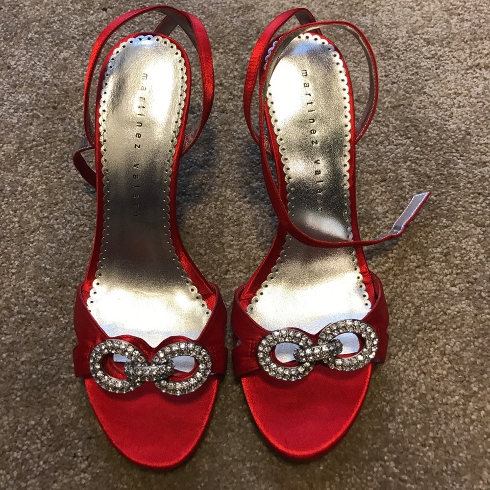 Martinez Valero satin red heel with silver gems