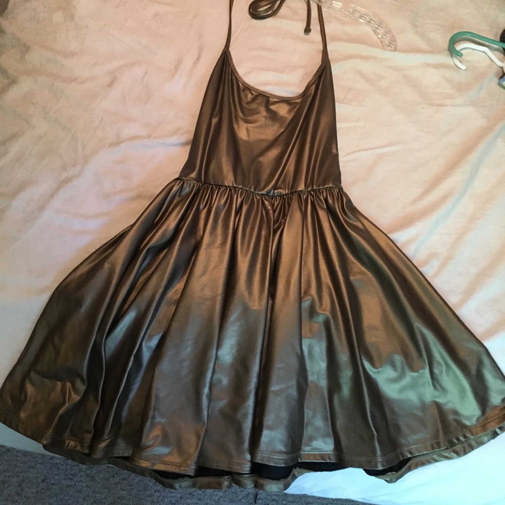 American Apparel gold metallic skater dress