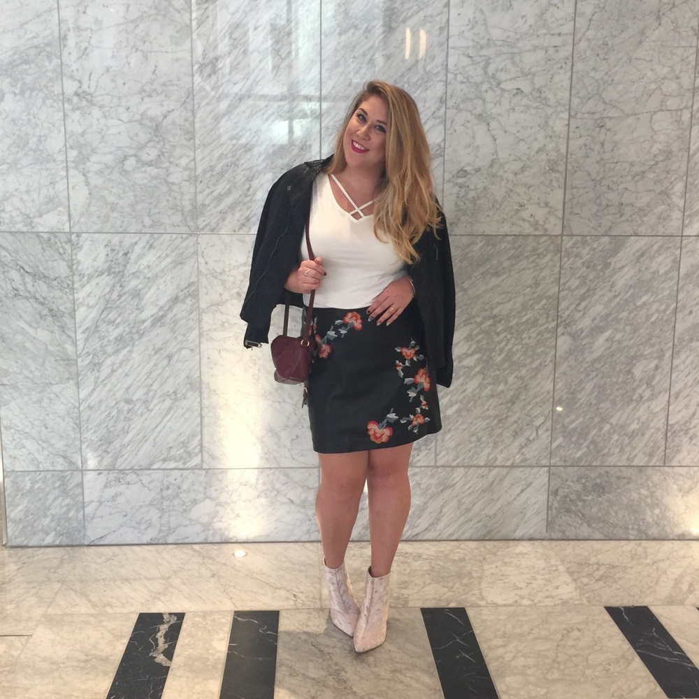 Floral Embroidered Faux Leather Skirt - Picture 1 of 4