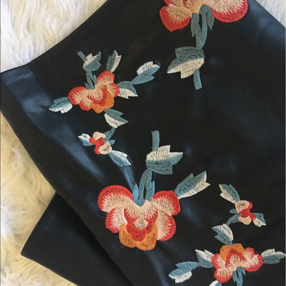 Floral Embroidered Faux Leather Skirt - Picture 4 of 4