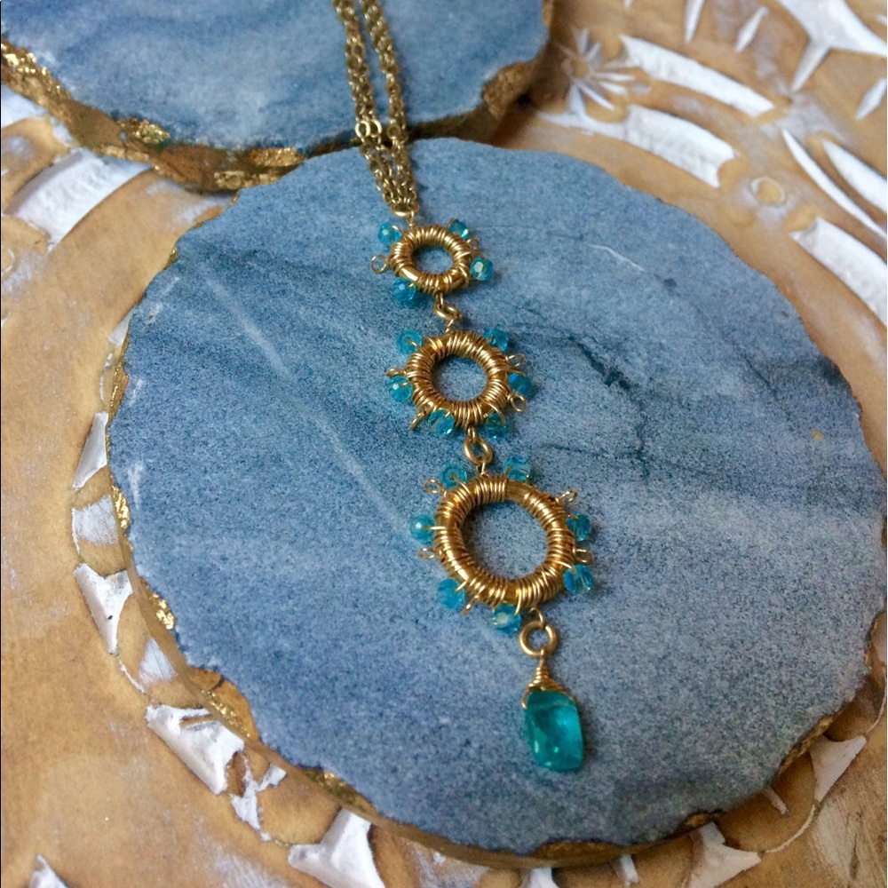 Gold Necklace with Blue Gemstones
