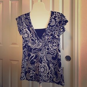 Black/white print blouse