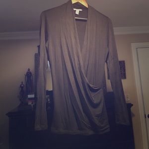 Long sleeve lightweight black faux wrap shirt