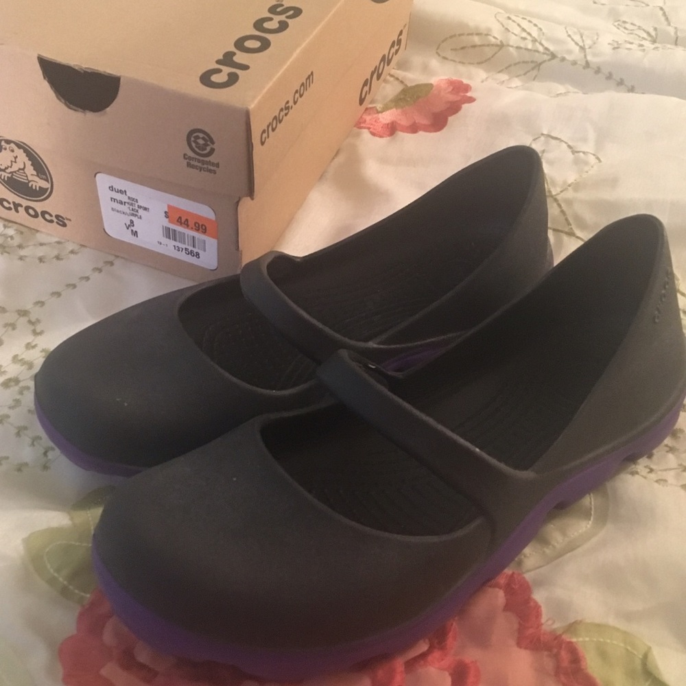 CROCS black and purple maryjanes