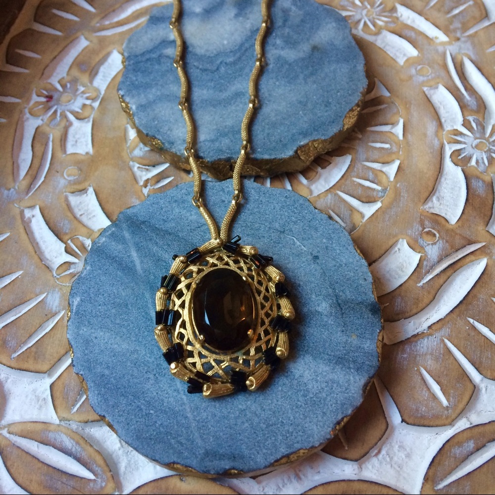 Vintage Gold Necklace with Brown Gemstone