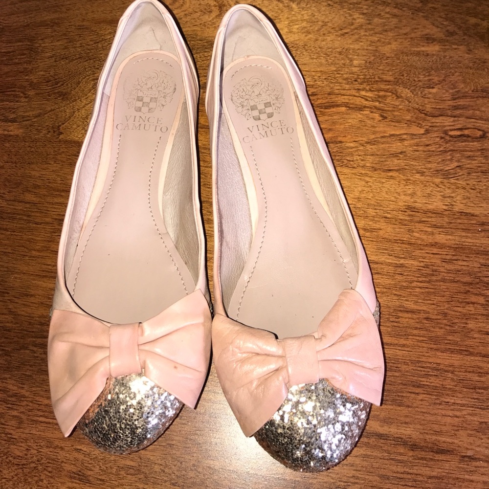 Vince Camino leather flats. Blush, glitter, bows!