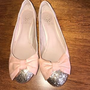 Vince Camino leather flats. Blush, glitter, bows!