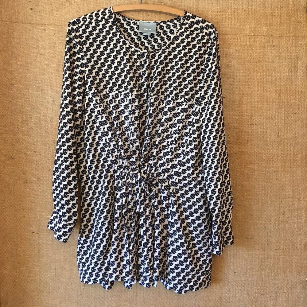 Crane Print Navy & Cream Maeve Tunic - Size Medium
