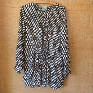 Crane Print Navy & Cream Maeve Tunic - Size Medium