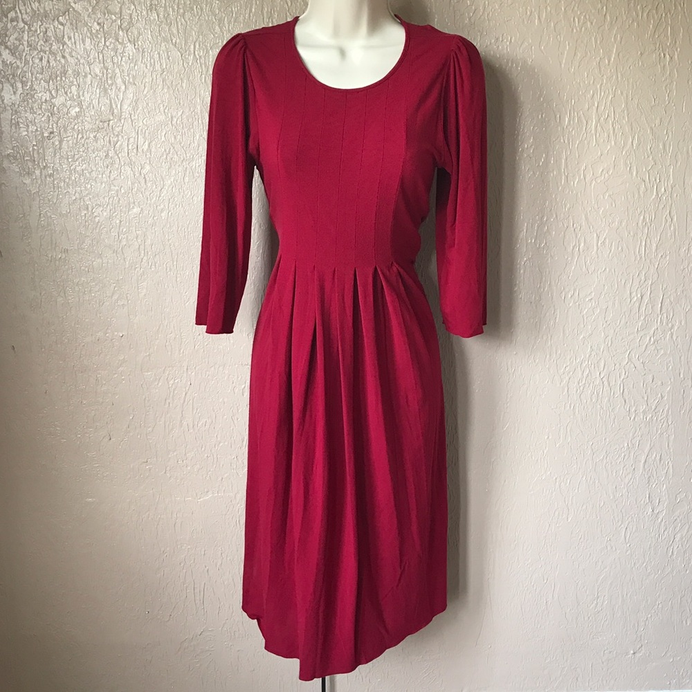 Zen Knits Red Pleated Front Dress