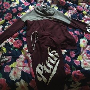 Pink Collegiate Sweatsuit, Cowell Neck Pullover