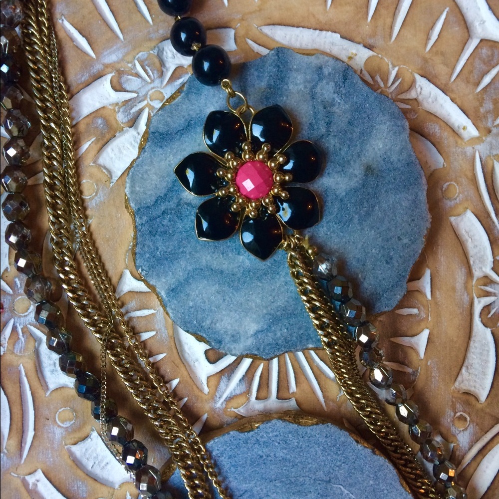 Gold Betsy Johnson Necklace with Flower