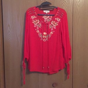 *3 for $15** Red boho Luna Moon embroidered blouse
