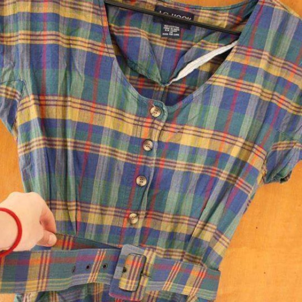Vintage 80s plaid 100% cotton dress