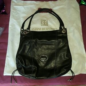 Giani Bernini Black Leather Bag Purse w/Dust Cover