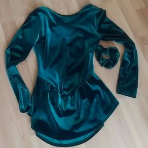 Green velvet ice skating dress