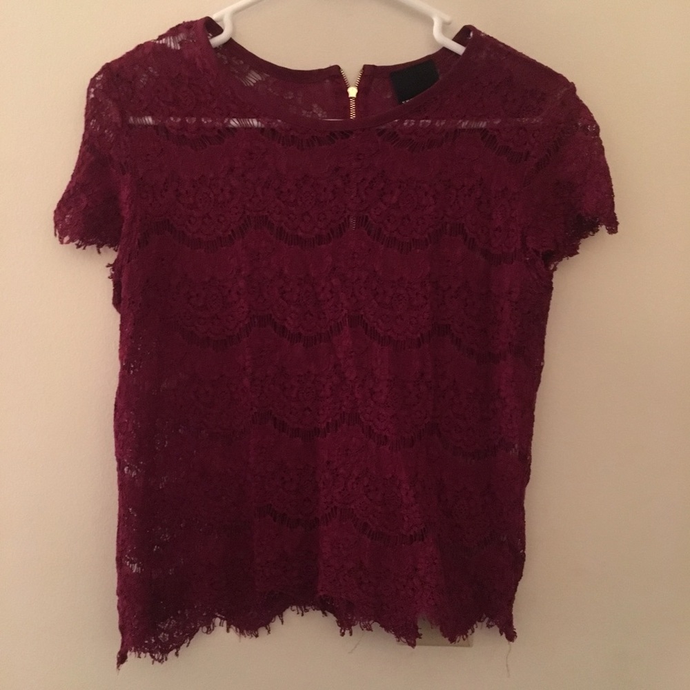Cranberry crop top lace short sleeve blouse