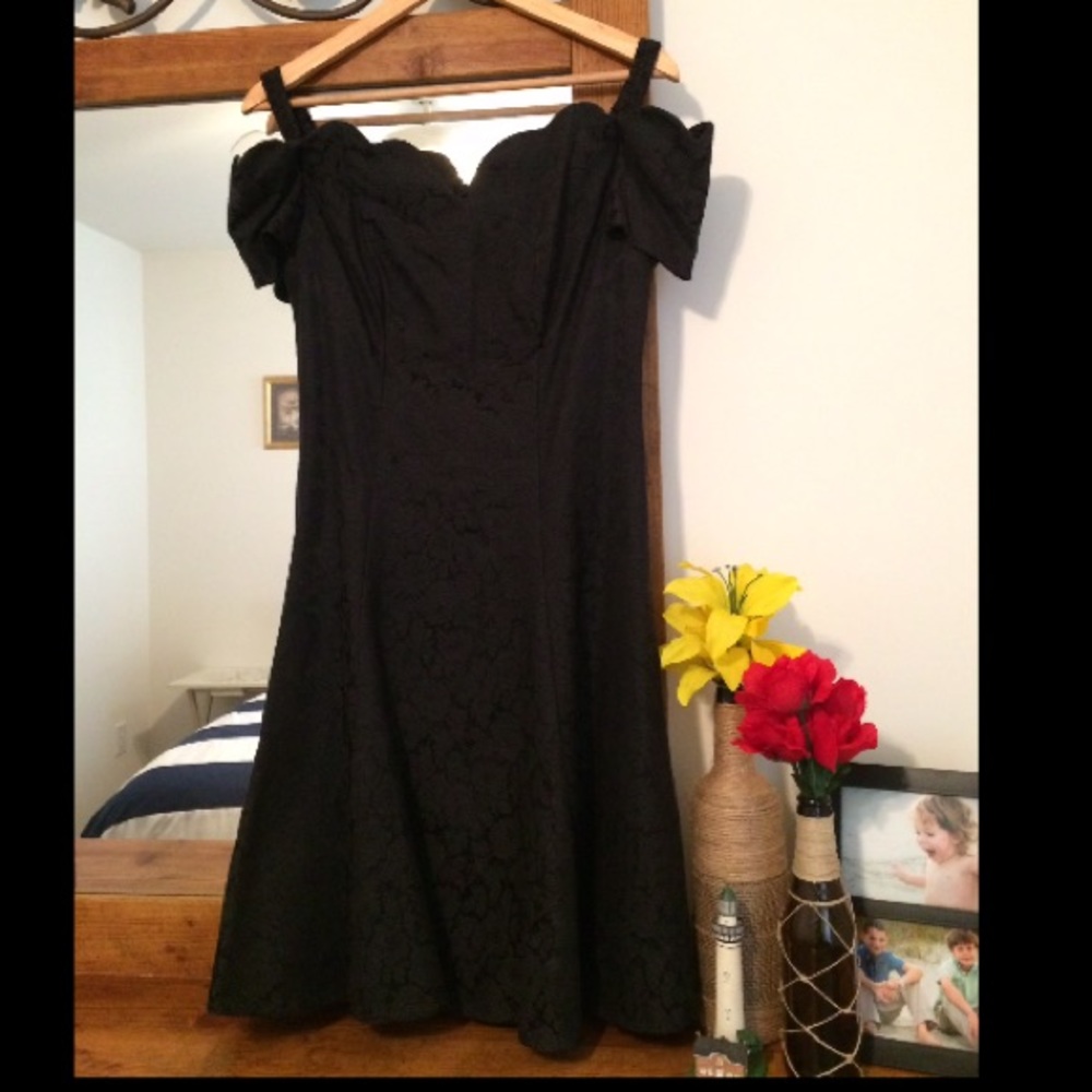 Fun Vintage Black Floral off the Shoulder Dress