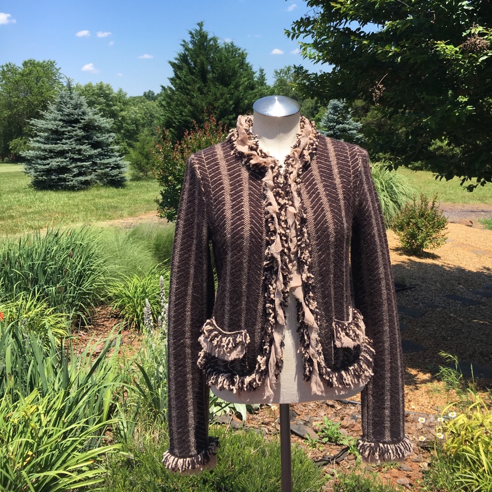 Anthropologie Monogram HWR Fringe Jacket Cardigan