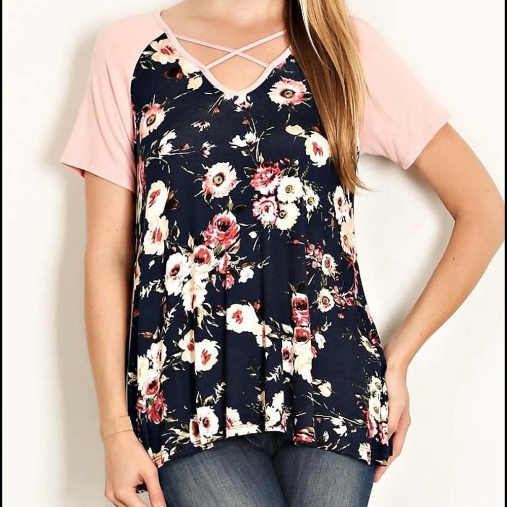 Blush CrissCross Strap Accent Top