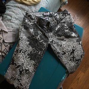 floral black and white jeans