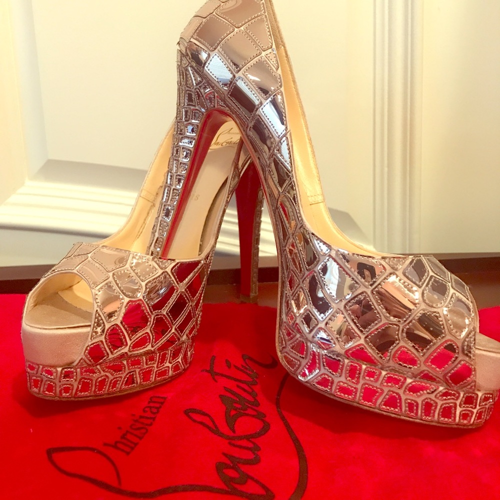 Christian Louboutin mirrored silver heels