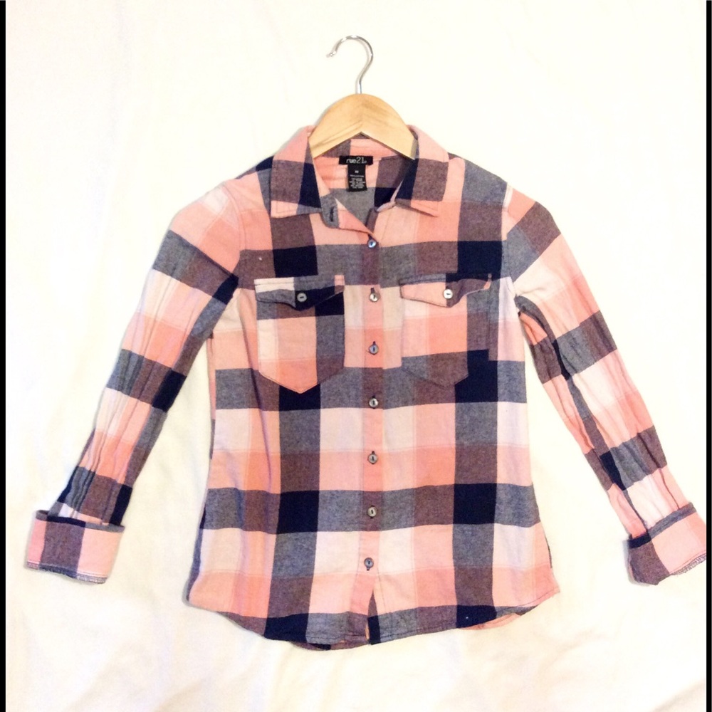 Pink/Navy/Gray Plaid Button Down
