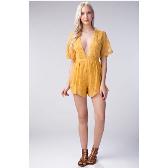 Chloe Yellow Embroidered Lace  Romper - Picture 4 of 8