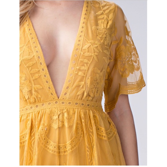 Chloe Yellow Embroidered Lace  Romper - Picture 5 of 8
