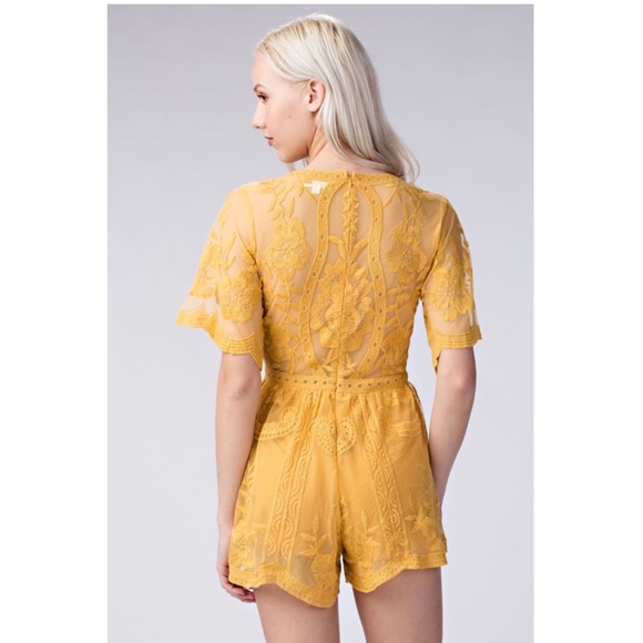Chloe Yellow Embroidered Lace  Romper - Picture 6 of 8