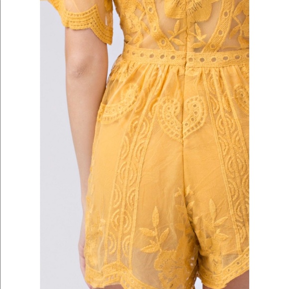 Chloe Yellow Embroidered Lace  Romper - Picture 7 of 8