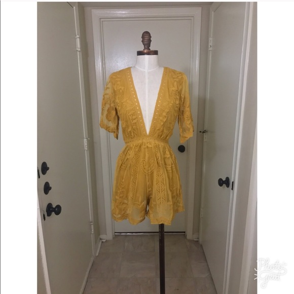 Chloe Yellow Embroidered Lace  Romper - Picture 2 of 8