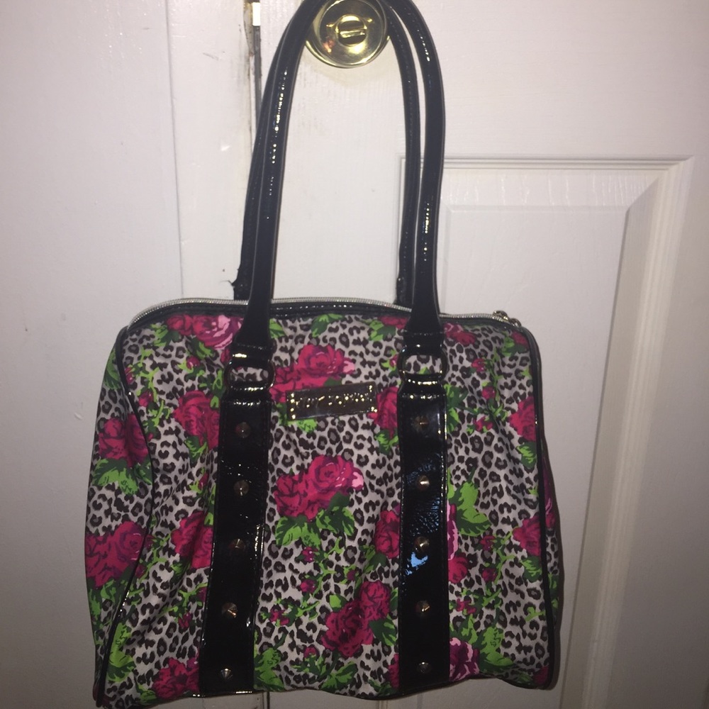 Betsey Johnson rose and leopard print handbag